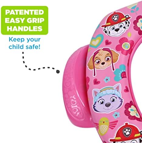 Nickelodeon toilet trainer ring placed securely on an elongated home toilet seat.