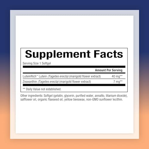 Natural Factors Lutein 40 mg supplement bottle label details
