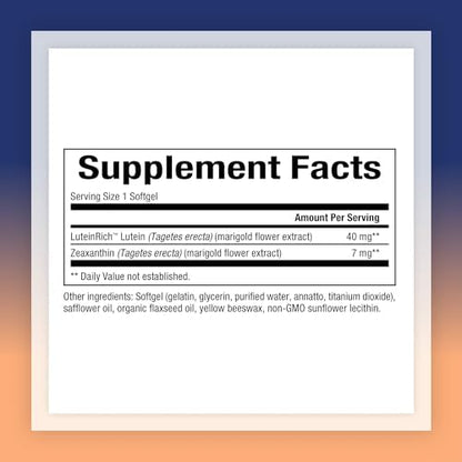 Natural Factors Lutein 40 mg supplement bottle label details