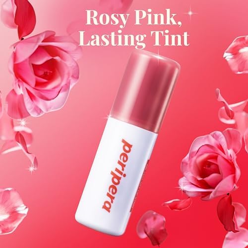 Before and after application preview of the transfer proof waterproof rosy pink lip stain finish.