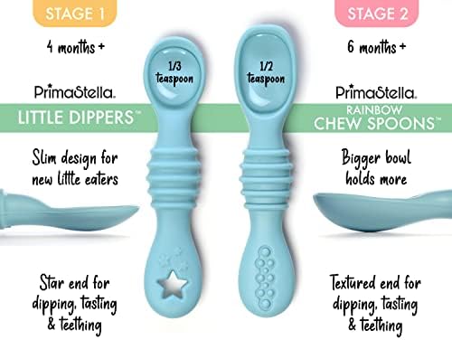 PrimaStella food grade silicone baby spoons being sterilized in a dishwasher rack.