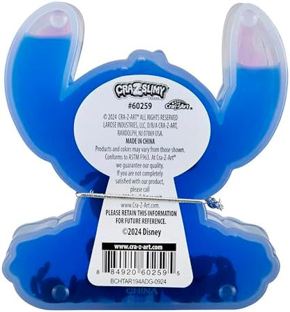 Stretchy blue glossy slime being pulled out of the reusable Stitch figure jar