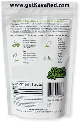 Side view of authentic Kavafied Noble Vanuatu kava powder pack highlighting clean botanical ingredients.