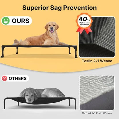 Veehoo Outdoor Elevated Dog Bed Large Sized Dogs, Large Cooling Raised Dog Cots Beds Training Platform Off Ground Hammock with Breathable Mesh, No-Slip Feet, 42"x30", Black - Image 4