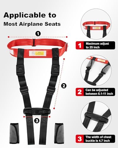 Duythy travel harness red strap adjustment for airplane seat