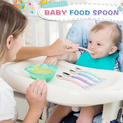 Lallisa baby led weaning food scraper set displayed in multicolor pastel shades of purple and green