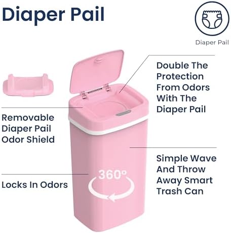 Side profile of Ninestars 16L pink automatic trash can