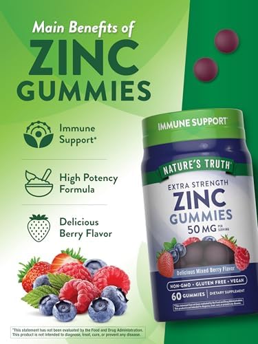 Daily immune booster gummies with 50mg food that have zinc and no artificial sweeteners
