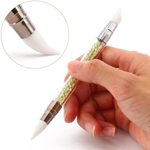 Close up of silicone nail art tool tips and rhinestone handle detail