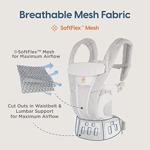 Ergobaby Omni Breeze infant carrier demonstrating newborn carry position