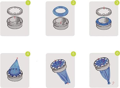Instructional view demonstrating how to thread generic liners into empty cartridges