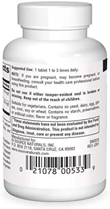 Source Naturals French maritime pine bark extract antioxidant supplement nutritional information panel
