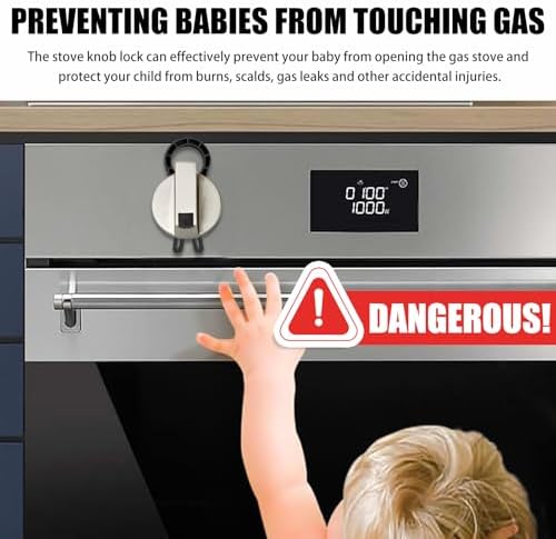 Gas stove oven knob safety guards close up
