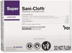 PDI germicidal wipes being used to disinfect a clinical surface.