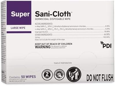 PDI germicidal wipes being used to disinfect a clinical surface.