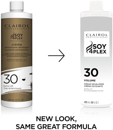 Clairol 16 fluid ounce developer bottle showing hair coloring application