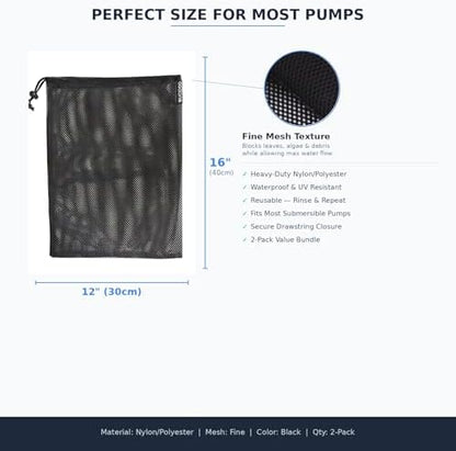 Close up view of the tear resistant mesh texture on the Giantree fountain water pump storage bag.