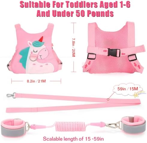 Pink child safety harness backpack with anti-lost wrist link