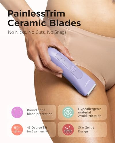 LADYSPOT pubic hair shaver for women displaying the three included trimmer guard combs.