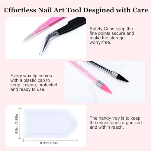 Nail art tool kit with organizing tray and wax tips