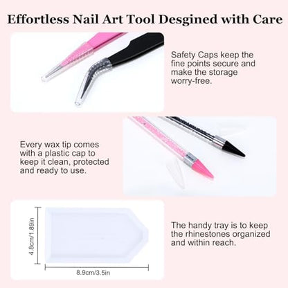 Nail art tool kit with organizing tray and wax tips