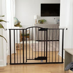 Ingenuity pet and child safety gate showing the GlideOpen foot pedal mechanism