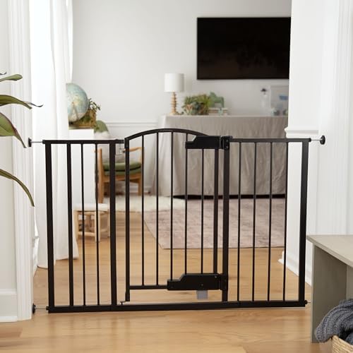 Ingenuity pet and child safety gate showing the GlideOpen foot pedal mechanism