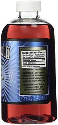 Purest Colloids MesoGold 20 ppm Colloidal Gold 250 Milliliter supplement facts label