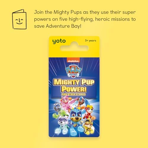 Yoto kids audio card featuring PAW Patrol characters next to a compatible player device
