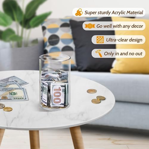 Hicocool transparent adult piggy bank placed as an elegant decorative piece on a modern home office desk