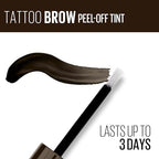 Authentic USA imported Maybelline Tattoo Studio brow gel ink packaging details.