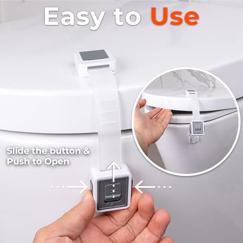 HomeBrella toilet seat locks for toddlers demonstrating the dual button release mechanism.