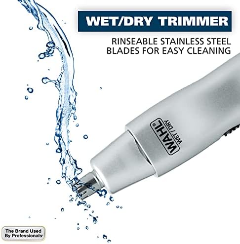 Ergonomic silver handle of Wahl battery powered detail trimmer