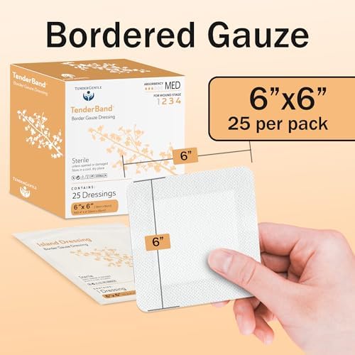 Individual sterile wrapped six inch by six inch adhesive gauze pad for surgical incision care.