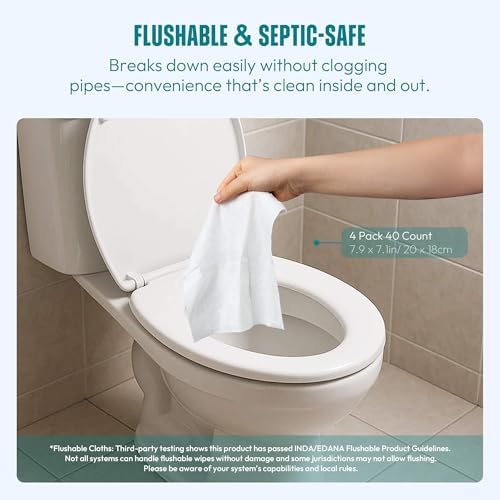 Close up of RPE Life unscented flushable wipes packaging details.
