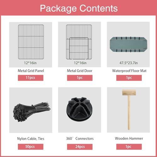 VISCOO 12 Panels Small Animal Playpen, 48" x 24" x 16" Pet Playpen with Waterproof Mat, C&C Cage for Guinea Pigs, Puppy Play Pen, Bunny Playpen, Indoor Outdoor Portable Metal Wire Yard Fence - Image 3
