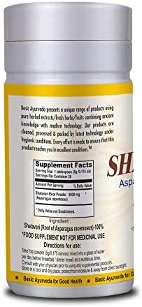 Shatavari Root Powder supplement ingredient list and nutritional facts label view