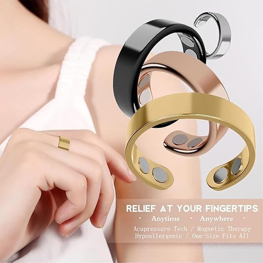 Adjustable magnetic therapy ring showcasing internal acupressure nodes for snoring relief