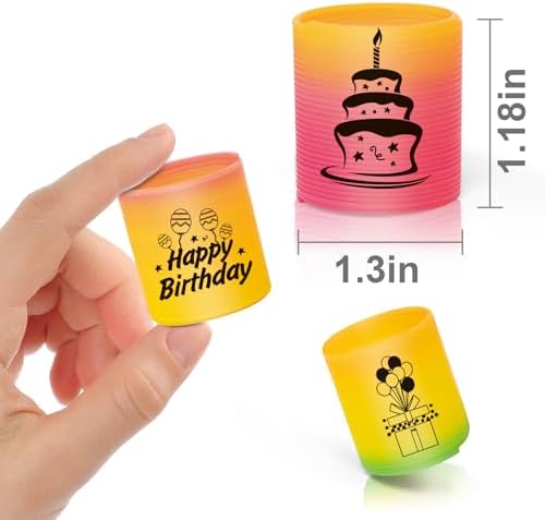 Miniature colorful plastic coil springs showing printed birthday balloon graphics