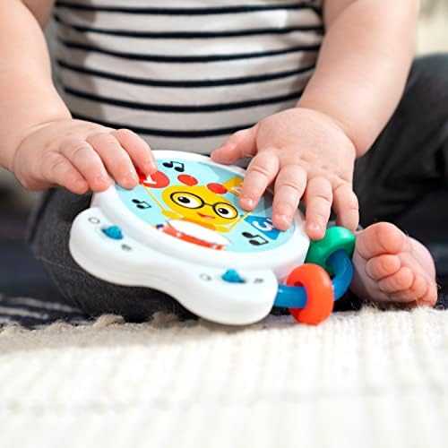 Close up of the interactive two ring bead chaser on the portable Baby Einstein musical toy.