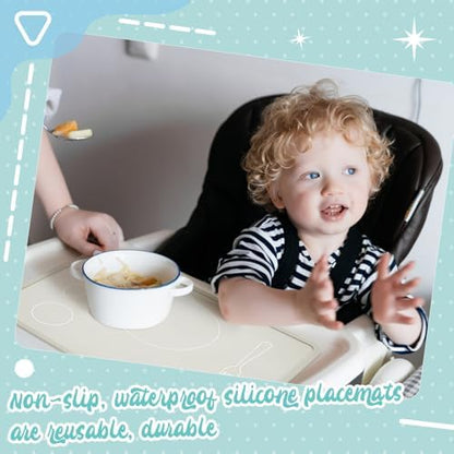 Sixteen by twelve inch waterproof toddler placemat protecting a dining table from food spills