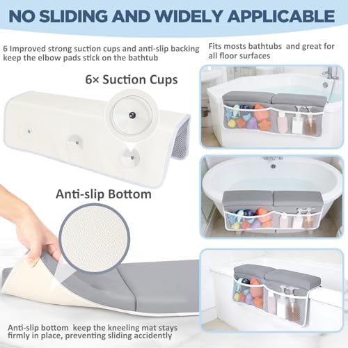 Beiens bath kneeler showing large mesh pockets for toy storage