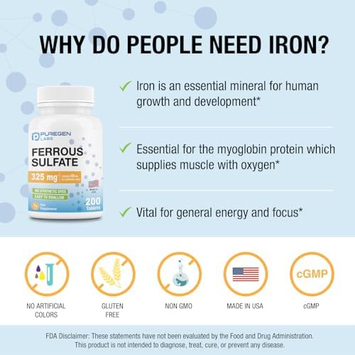 Authentic Puregen Labs high potency iron supplement for red blood cells