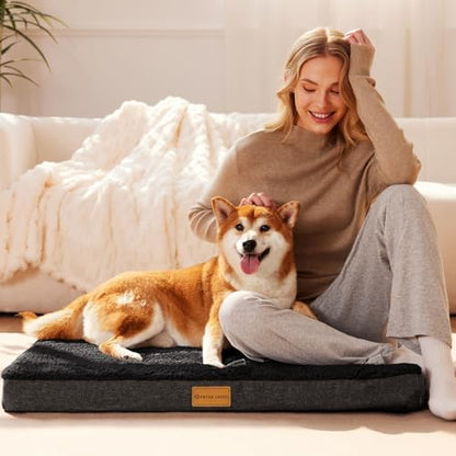 Patas Lague Orthopedic Dog Bed Large Sized Dog 36''X24'',Soft Waterproof Egg Crate Foam Medium Pet Crate Beds Mat with Removable Washable Cover and Non-Slip Bottom, Black - Image 3