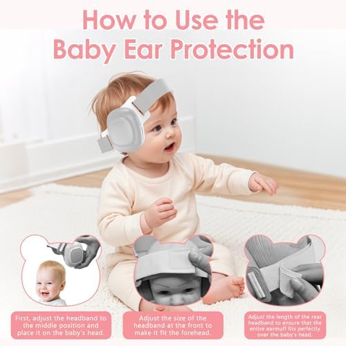 Baby wearing Aixmeet noise cancelling headphones comfortably