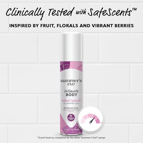 Summer's Eve Island Splash spray showing ingredients and usage instructions.