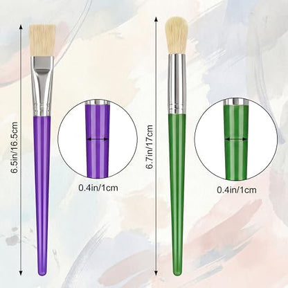 Five round and five flat toddler paintbrushes arranged neatly for preschool art supplies.