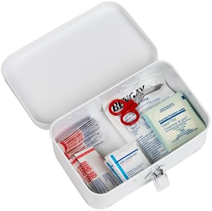 Mind Reader white first aid container stored in a modern bathroom cabinet