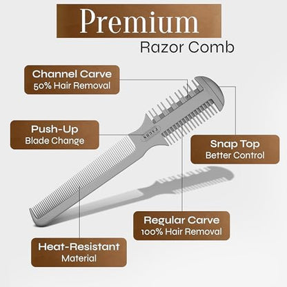 Professional grade hair thinning comb for split end trimming