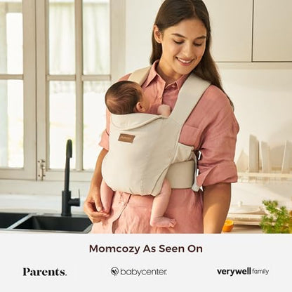 Parent wearing Momcozy Newborn Carrier hands-free